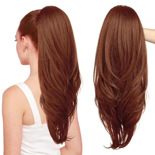 Vista 21 de SEIKEA Extensión versátil de cola de caballo con cordón, 18 pulgadas de largo, ondulado, con clip de varias capas, extensiones de cabello de cola