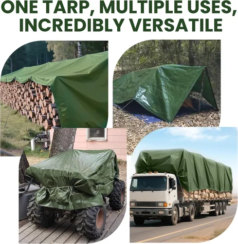 Vista 7 de lona impermeable duradera para cubierta, para camping, jardín, azul/verde militar, Verde