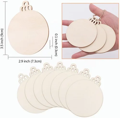 Vista 2 de OurWarm 100 adornos de madera para manualidades, adornos de Navidad de 3.5 pulgadas para pintar, rebanadas de madera redondas sin terminar