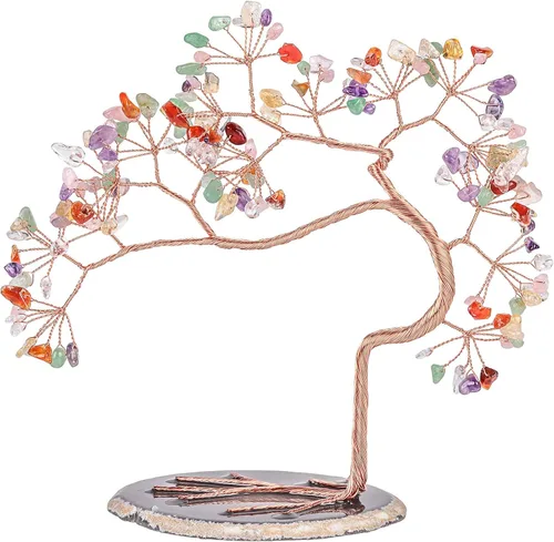 Vista 9 de rockcloud Árbol de dinero de cristal aguamarina con base de ágata, árbol bonsái de Feng Shui de la suerte para decoración de oficina y hogar