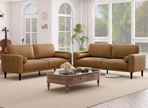 Vista 9 de HIFIT Sofás y Sillones, Sofá Moderno de Mediados de Siglo de 79", Sofá Transpirable de Cuero Sintético con Cojines/Almohadas Tapizados, Sofás