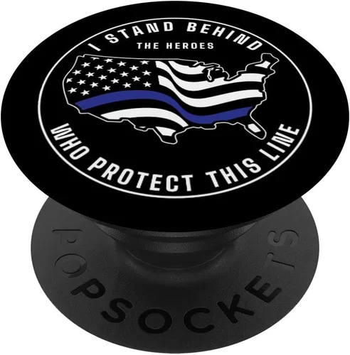 Vista 6 de Back The Blue - Bandera de línea azul delgada bandera de policía PopSockets PopSockets PopGrip: agarre intercambiable para teléfonos y tabletas