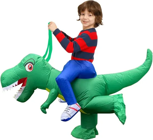 Vista 4 de Kids Inflatable Costume, Dinosaur Rider,Blow Up T-REX Costumes with LED Light for Cosplay Halloween Christmas Party