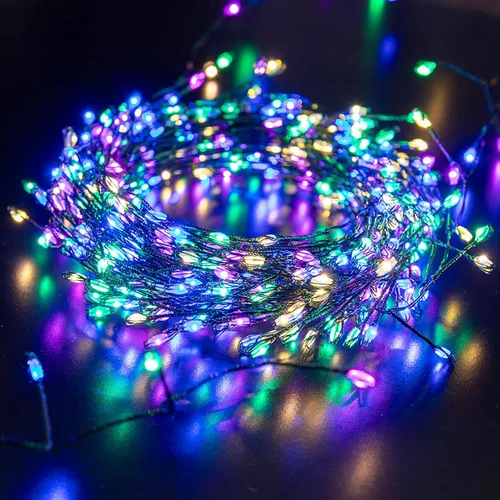 Vista 2 de Guirnalda de luces de petardo, 10 pies, 100 luces LED impermeables con enchufe, 8 modos de luz remota para interiores y exteriores, Navidad, boda
