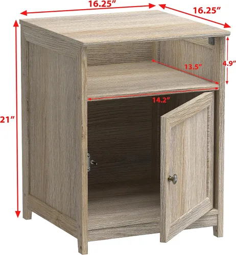 Vista 3 de SHW Mesa auxiliar con cajón de almacenamiento, mesa auxiliar compacta para sala de estar, dormitorio u oficina, arce