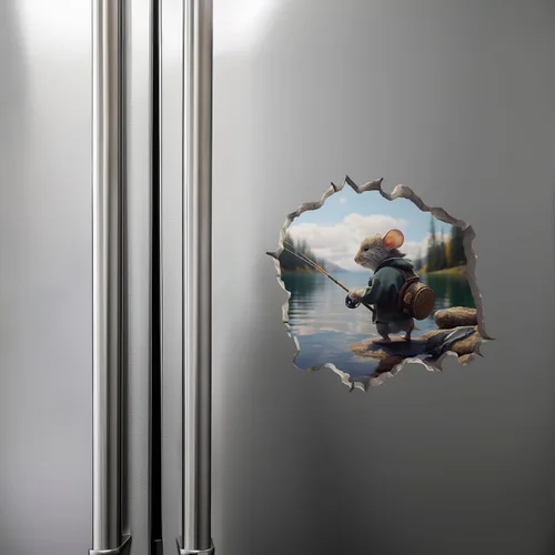 Vista 6 de Pegatina de pared 3D con agujero de ratón de pescador con agujero de ratón