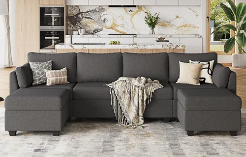 Vista 7 de Huatean Home Sofá Seccional Modular de 114.17", Sofás Seccionales de 6 Asientos con Almacenamiento, Espuma Viscoelástica, Sofá Modular Convertible