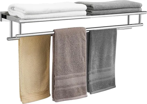 Vista 9 de Toallero para baño de 20 pulgadas montado en la pared con barra doble de níquel cepillado, estante de toallas SUS304 de acero inoxidable para pared