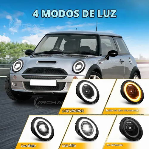 Vista 2 de Archaic Faros delanteros compatibles con Mini Coopers R50 R52 R53 2001-2007, luces delanteras W señales de giro secuenciales, animación DRL, par