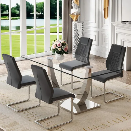 Vista 55 de Mesa de comedor moderna para mesa de comedor de mármol sintético de 4/6, 63 pulgadas, mesa de cocina rectangular, mesa de cocina y comedor de fácil