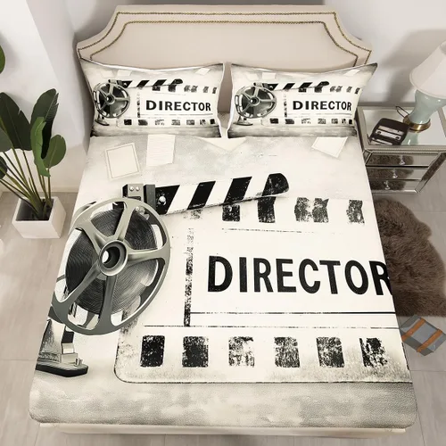 Vista 9 de Sábana bajera ajustable de cine tamaño individual, sábanas vintage para niños, niñas y adultos, juego de ropa de cama de palomitas de maíz