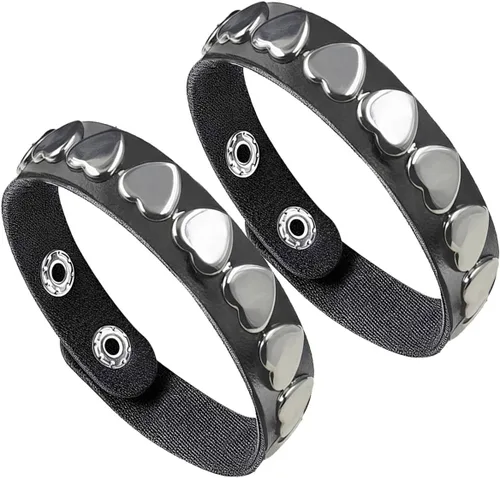 Vista 14 de Pulsera de cuero para hombre y mujer, pulsera punk, pulsera de rock, trenzada, con remaches, pulsera ajustable