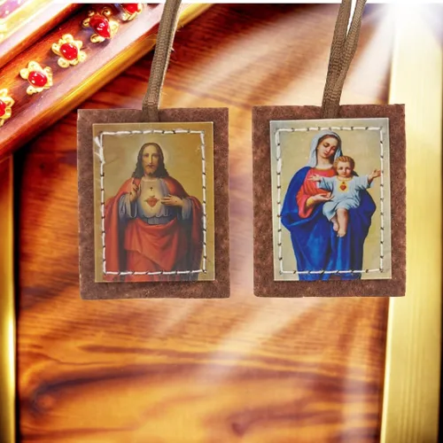 Vista 7 de Collar Católico de Escapularios Marrones para Mujer Nuestra Señora del Monte Carmelo Hecho a Mano Escapularios Morado Catolicos Regalo de Marie