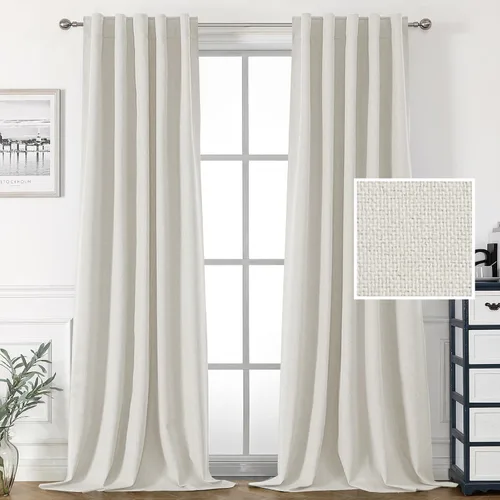 Vista 20 de H.VERSAILTEX Cortinas 100% opacas con aspecto de lino para dormitorio, cortinas de bloqueo de luz con doble cara de lino con pestaña trasera