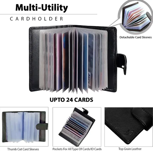 Vista 3 de STARHIDE Funda compacta de cuero genuino suave para tarjetas de crédito con fundas de plástico extraíbles 210 Negro