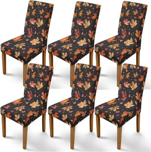 Vista 37 de Rnyleeg Juego de 1 fundas para sillas de comedor de otoño, diseño de hojas, para sala de estar, sin brazos, funda elástica para silla de cóctel