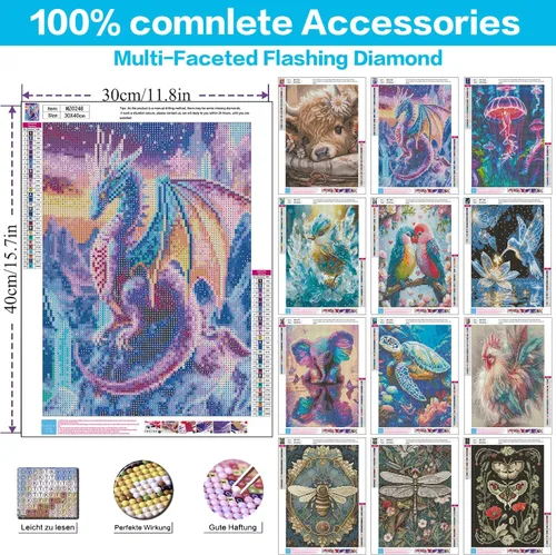 Vista 3 de Meothan - Paquete de 12 kits de arte de diamantes 5D para adultos, de animales, cristales redondos, para regalo o para decoración del hogar de 12 x