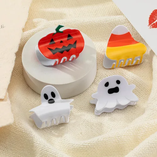 Vista 2 de Pinzas para el pelo de Halloween, calabaza, fantasma, caramelo, maíz, pinzas para el cabello para mujer, clip de cola de caballo festivo, clip