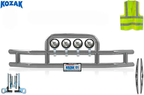 Vista 2 de Compatible con Kenworth T680 2012-2021 Rejilla de parachoques delantero, cepillo de ciervo, protector de alce, redondo, 4 luces LED de 6 pulgadas