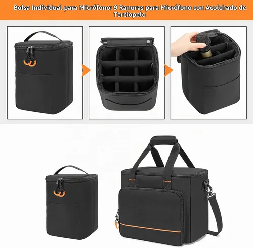 Vista 2 de PGmoon Estuche de micrófono inalámbrico de 9 ranuras, bolsa de micrófono