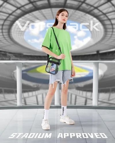 Vista 2 de Vorspack Bolso de PVC aprobado para estadios, bolsa cruzada transparente con bolsillo frontal para conciertos, deportes, festivales