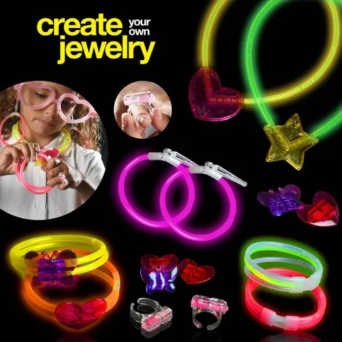 Vista 4 de Paquete de 500 collares y pulseras de varillas brillantes para fiestas, suministros de fiesta ultra brillantes que brillan en la oscuridad