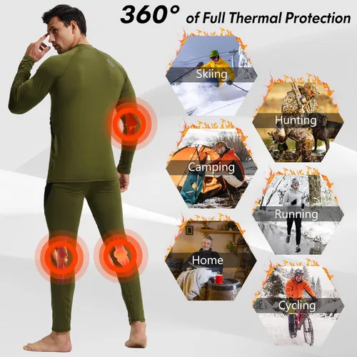 Vista 5 de Thermal Underwear for Men Long Johns Set with Fleece Lined Winter Hunting Gear Warm Base Layer Sport Top Bottom