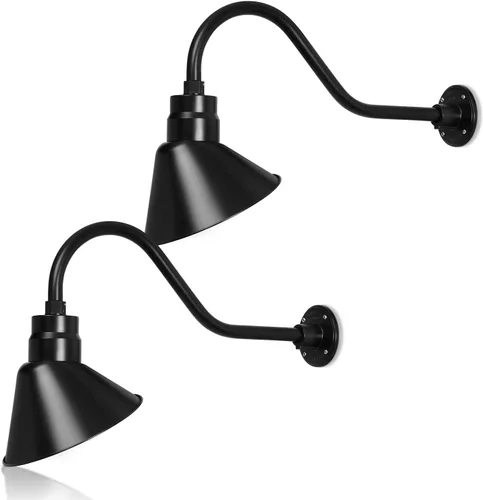 Vista 12 de Lámpara de señal de cuello de cisne de acabado galvanizado de 10 pulgadas con brazo de extensión de 22 pulgadas de largo, aplique de pared