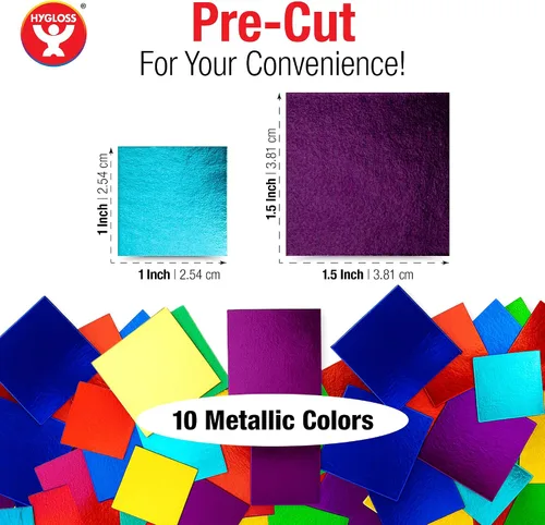 Vista 2 de Hygloss 1,000 cuadrados pequeños de cartulina brillante – Cuadrados de cartón metálico de 1 pulgada – Ideal para manualidades de mosaico, artes