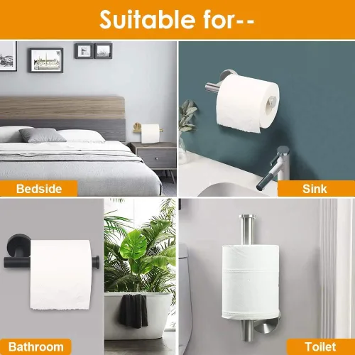 Vista 4 de TocTen Soporte de papel higiénico, soporte para rollo de papel higiénico montado en la pared para baño, dispensador de papel de perforación de acero