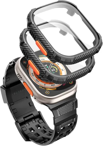Vista 16 de i-Blason Correa deportiva de poliuretano termoplástico transpirable a prueba de golpes para Apple Watch 9, 8, 7 (1.772 in) con 2 fundas rígidas Negro