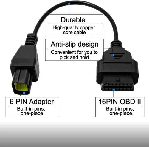 Vista 3 de Adaptador de Cable de Diagnóstico de 16 Pines a 6 Pines OBD2 OBDII para Motocicleta Compatible con Husqvarna
