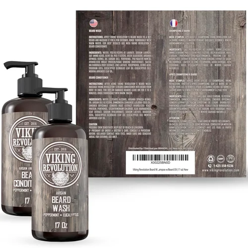 Vista 6 de Best Deal Juego de acondicionador para barba con aceite de argán y jojoba, suaviza y fortalece menta natural y aroma a eucalipto, champú para barba