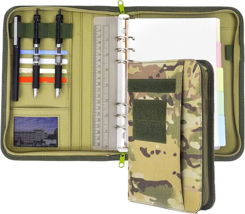 Vista 8 de VEPKOIT Portafolio militar con cremallera y funda táctica para cuaderno con bloc legal para carpeta A4, planificador grande de carpetas OCP