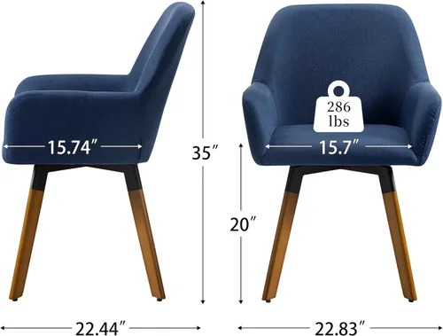 Vista 2 de Art Leon Sillas de comedor giratorias, juego de 2 sillas modernas de mediados de siglo, sillas tapizadas de tela de lino para cocina, comedor, silla
