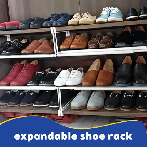 Vista 7 de Organizador de zapatos expandible de 2 piezas, estante colgante para zapatos debajo del gabinete, estante de almacenamiento con clips de 3/4