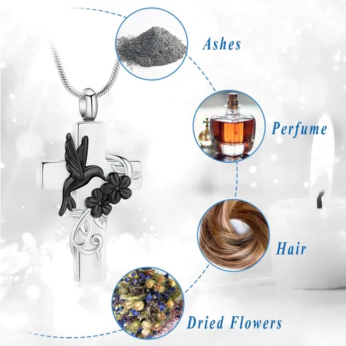 Vista 3 de Cross Hummingbird Urn Necklace for Ashes Flower Ashes Pendant Memorial Necklace Cremation Jewelry Ashes Keepsakes Necklace Gift for Loss of Loved