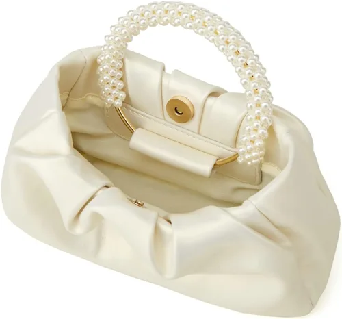 Vista 5 de Bolso de noche para mujer, con perlas, elegante, fruncido, para noche, hobo, bolso cruzado para boda, fiesta, baile de graduación 2023