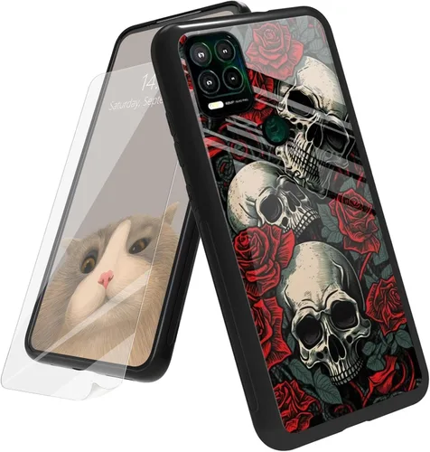 Vista 121 de Funda para Motorola Moto G Play 4G 2024 con protector de pantalla, parte trasera de vidrio templado + funda de silicona suave TPU absorción