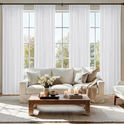 Vista 16 de MIULEE Juego de 4 paneles de cortinas plisadas de lino de 40 x 84 pulgadas Beige Blanco