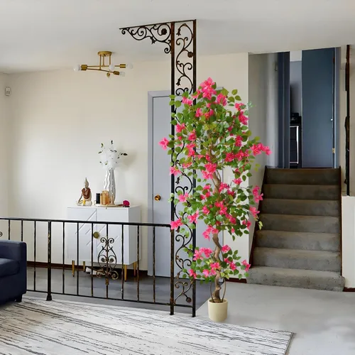 Vista 8 de Warmplants Árbol de buganvilla artificial de 6 pies con maceta blanca Rosa