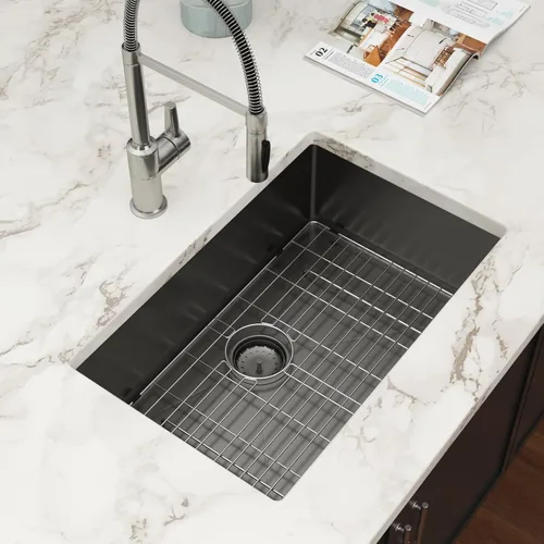 Vista 12 de Fregadero de 13 x 15 pulgadas negro para exteriores, estación de trabajo NANO PVD Gunmetal negro, calibre 16, acero inoxidable, hecho a mano, cuenco