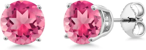 Vista 17 de Gem Stone King Aretes de plata de ley 925 con piedra natal redonda de 0.276 in para mujer