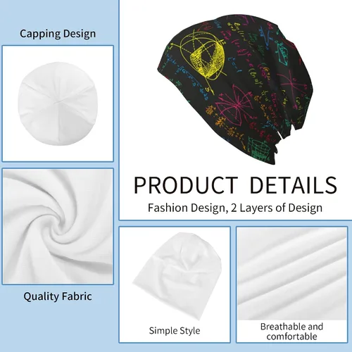Vista 5 de Math Science Formulas Beanie Hat para hombres y mujeres, gorro de invierno cálido sombrero de punto holgado grueso gorra de calavera, Fórmulas