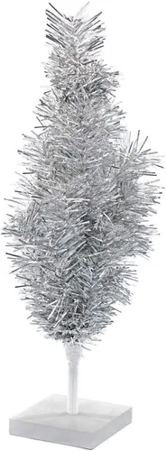 Vista 4 de Árbol de Navidad plateado de 24 pulgadas, ramas de cepillo de aluminio artificial, ramas clásicas de oropel de plumas, árbol de Navidad, decoración