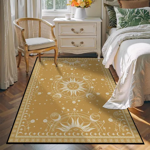 Vista 32 de Alfombra de Sol y Luna Boho Alfombras de Área Celestiales para Dormitorio Residencia Universitaria Sala de Estar Bohemia Oculta Creciente Solar