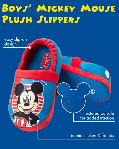 Vista 2 de Disney Boys Mickey Mouse Slippers Cozy Plush Fuzzy Slippers Non-Slip, Non-Skid Slippers for Boys (ToddlerLittle Kid)