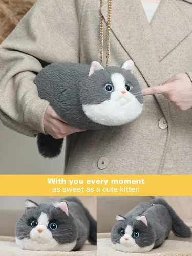 Vista 7 de Bolso cruzado con forma de gato con correa ajustable y cadena de metal, bolso de gato para mujer