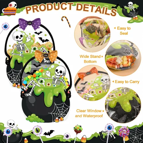 Vista 3 de Fuutreo 50 bolsas de regalo de Halloween con asas, plástico de esqueleto