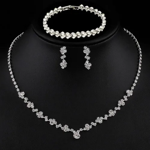 Vista 3 de Tatibana Crystal Wedding Jewelry Set, Silver Necklace Earrings Bracelet Crystal Bridal Wedding Jewelry Sets for Brides Bridesmaid Prom Costume